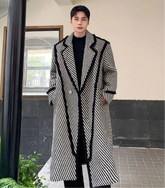HEYFANCYSTYLE Men's Tailored Stripe Fringe Wool Blend Overcoat